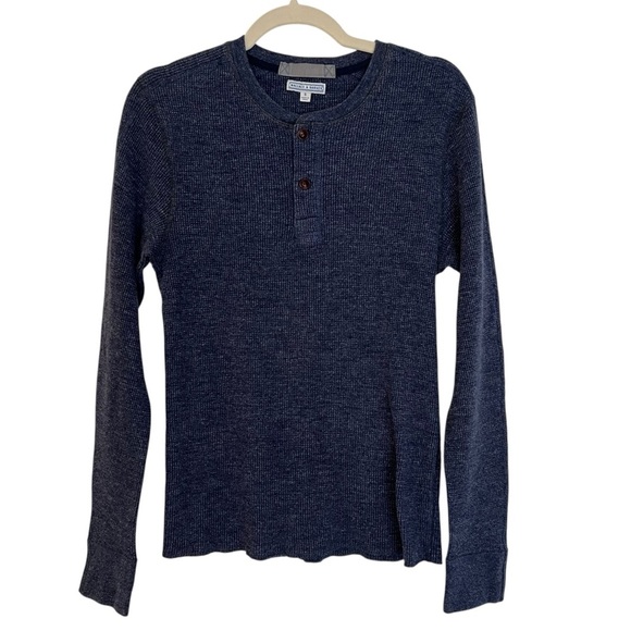 Wallace & Barnes Waffle Henley Thermal Long Sleeve Shirt Heather Navy Blue Small - Picture 1 of 5